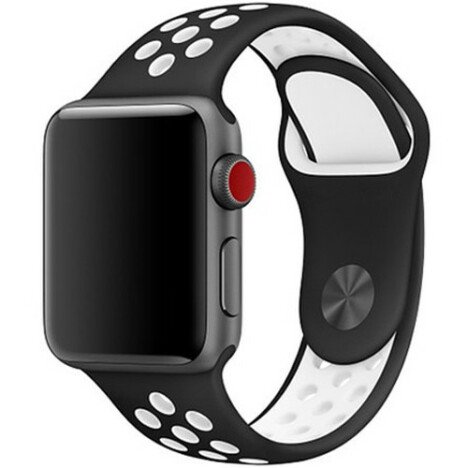 Curea iUni compatibila cu Apple Watch 1/2/3/4/5/6/7, 38mm, Silicon Sport, Negru/Alb