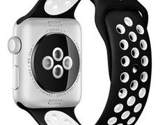 Curea iUni compatibila cu Apple Watch 1/2/3/4/5/6/7, 42mm, Silicon Sport, Negru/Alb